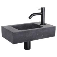Differnz Force fonteinset - 40x22x9cm - Rechthoek - 1 kraangat - Gebogen matte zwarte kraan - Natuursteen Zwart SW499009/SW529054/SW533192/SW796275 - thumbnail