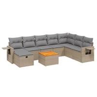9-delige Loungeset met kussens poly rattan gemengd beige - thumbnail