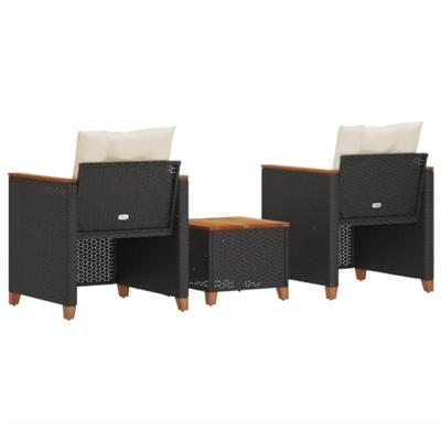 3-delige Bistroset met kussens poly rattan en acaciahout zwart 3-delige Bistroset met kussens poly rattan en acaciahout zwart