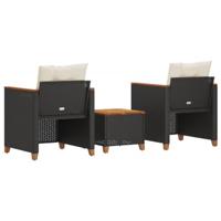 3-delige Bistroset met kussens poly rattan en acaciahout zwart - thumbnail