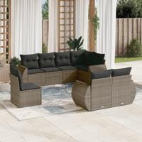 8-delige Loungeset met kussens poly rattan grijs - thumbnail