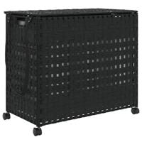 VidaXL Wasmand op wielen 66x35x60 cm rattan zwart - thumbnail