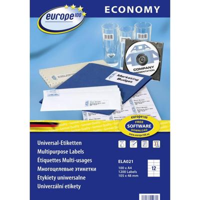 Europe 100 ELA021 105 x 48 mm Papier Wit 1200 stuk(s) Permanent hechtend Universele etiketten Inkt, Laser, Kopie 100 vel DIN A4