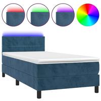 Boxspring met matras en LED fluweel donkerblauw 100x200 cm - thumbnail