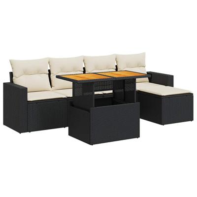 6-delige Loungeset met kussens poly rattan zwart 6-delige Loungeset met kussens poly rattan zwart