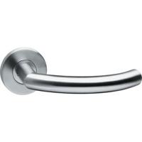 Deurkruk half rond/hoek 90°op rond rozet met sleutelgat plaatjes RVS - thumbnail