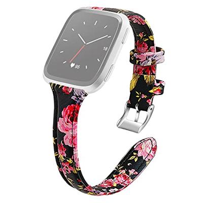 Fitbit Versa 1 / 2 & Lite bandje TPU leer - Bloemenprint zwart Fitbit Versa 1 / 2 & Lite bandje TPU leer - Bloemenprint zwart