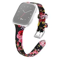 Fitbit Versa 1 / 2 & Lite bandje TPU leer - Bloemenprint zwart - thumbnail