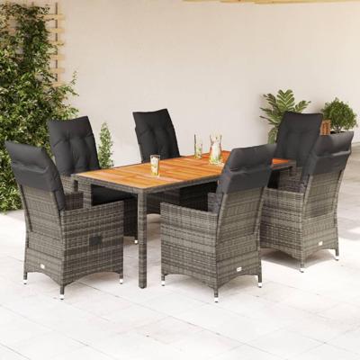 7-delige Tuinset met kussens poly rattan grijs