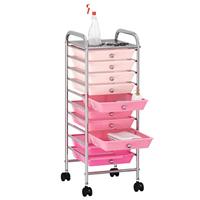 VidaXL Opbergtrolley met 10 lades mobiel kunststof ombre roze - thumbnail