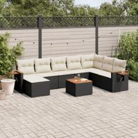9-delige Loungeset met kussens poly rattan zwart - thumbnail
