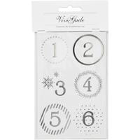 Vivi Gade Kerstkalender cijfer stickers, d 40 mm, vel 9x14 cm, zilver, wit, 4 vel/ 1 doos - thumbnail