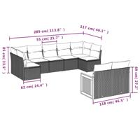 9-delige Loungeset met kussens poly rattan zwart - thumbnail