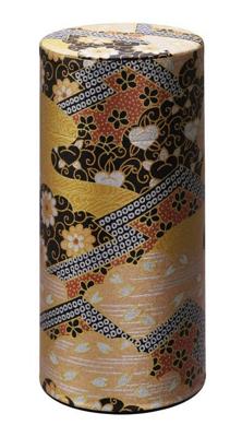 Roestvrij Stalen Theeblik - Tokyo Design Studio - Gouden/Zwarte Bloemen - 7.4x15.5cm 200gr