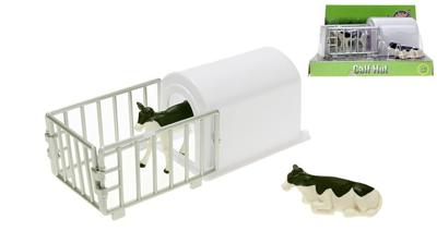 Kids Globe Farming Kalverhut incl 2 kalfjes 1:32