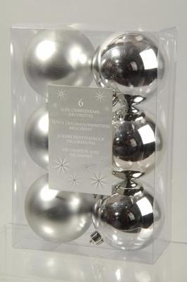 6 kerstballen zilver 80 mm - Ksd