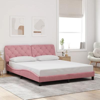 Bedframe met LED zonder matras fluweel roze 160x200 cm