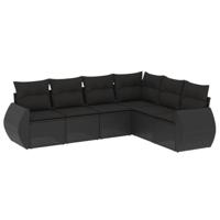 6-delige Loungeset met kussens poly rattan zwart - thumbnail