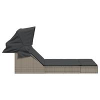 Ligbed 2-persoons met luifel en kussens poly rattan grijs - thumbnail