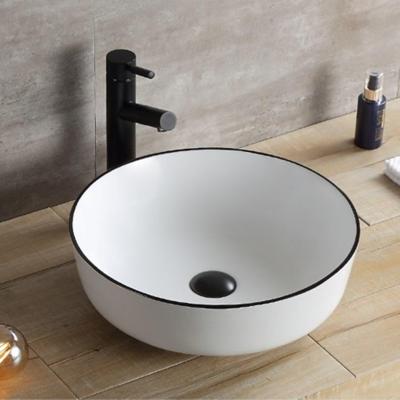 Opbouw Waskom Rond Boss & Wessing Pura 42x13 cm Keramiek Wit met Zwarte Lijn Aqua Splash