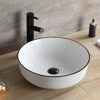 Opbouw Waskom Rond Boss & Wessing Pura 42x13 cm Keramiek Wit met Zwarte Lijn Aqua Splash - thumbnail