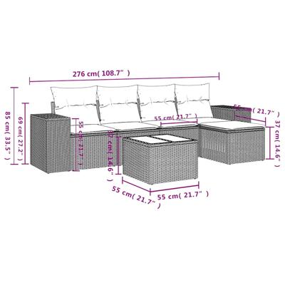 5-delige Loungeset met kussens poly rattan lichtgrijs