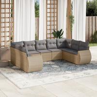 9-delige Loungeset met kussens poly rattan beige - thumbnail