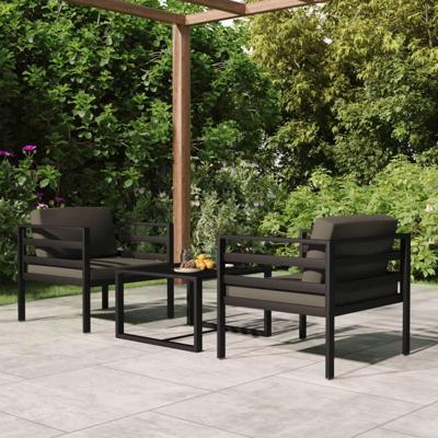 3-delige Loungeset met kussens aluminium antracietkleurig