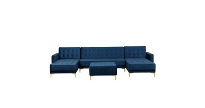 Beliani-ABERDEEN-Bank U-vormig met hocker-Blauw-5 persoons- Fluweel