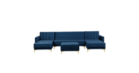 Beliani-ABERDEEN-Bank U-vormig met hocker-Blauw-5 persoons- Fluweel - thumbnail