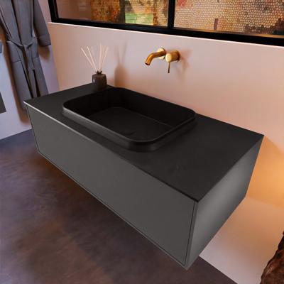 Badkamermeubelset Mondiaz Erin 100 cm met 1 Lade met RIDGE Wastafel Midden Urban Zonder Kraangaten Greeploos Mat Dark Grey