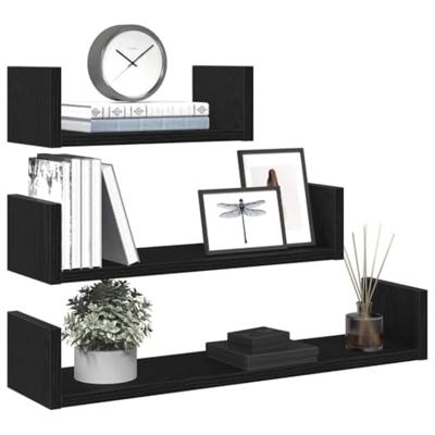 Wandschappen 3 st bewerkt hout zwart eiken