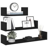 Wandschappen 3 st bewerkt hout zwart eiken - thumbnail