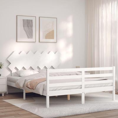 Bedframe met hoofdbord massief hout wit 140x200 cm