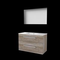 Basic-Line Ultimate 46 Badkamermeubelset - 100 x 46 cm - Met Grepen - 2 Lades - Keramische Wastafel - 1 Kraangat - Spiegel met Indirecte LED Verlichting - Scotch Oak - thumbnail