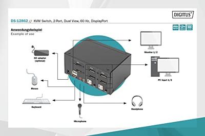 Digitus DS-12862 KVM-switch 2 poorten DisplayPort 3840 x 2160 Pixel