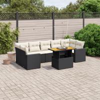 8-delige Loungeset met kussens poly rattan zwart - thumbnail