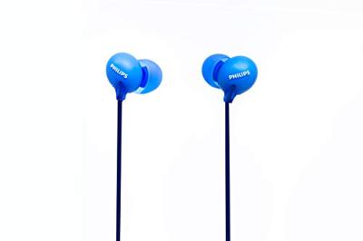Philips In Ears Kopfhörer SHE2405BL/00 Kopfhörer In Ear mit Mikrofon (Integriertes Mikrofon, 8,6-mm-Treiber, 3 Ohrkappentypen, Transluzentes Gehäuse, 1,2-m-Kabel) Blau