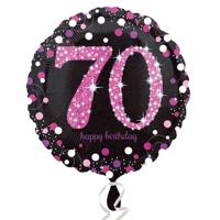 FolieBallon 70 jaar happy birthday sparkling pink 43cm - thumbnail