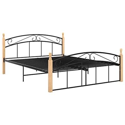 Bedframe metaal en massief eikenhout zwart 140x200 cm