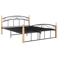 Bedframe metaal en massief eikenhout zwart 140x200 cm - thumbnail