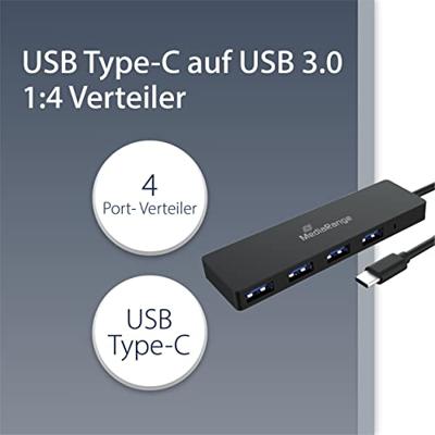 MediaRange MRCS508 USB-C (USB 3.2 Gen 2) multiport hub 4 poorten Zwart - thumbnail