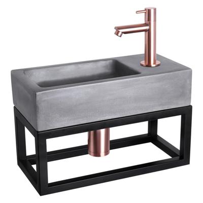 Fonteinset Differnz Ravo Beton en Handoekrek 38.5x18.5x9 cm Donker Grijs Met Rechte Kraan Rood Koper