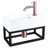 Differnz Force fonteinset - 40x22x11.5cm - Rechthoek - 1 kraangat - Gebogen rose koper kraan - met zwart frame - Keramiek Wit 38.401.63 - thumbnail