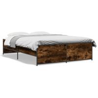 Bedframe bewerkt hout metaal gerookt eikenkleurig 140x190 cm - thumbnail