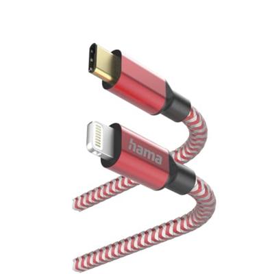 Hama Reflected USB C-oplaadkabel - Lightning (480 Mbps, 20 V, 3A, verguld, afscherming, 1,5 m) rood