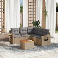 6-delige Loungeset met kussens poly rattan gemengd beige - thumbnail