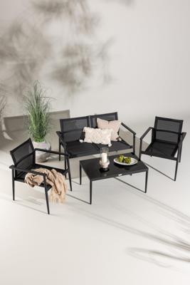 Nohr Loungeset 'Erikka' Met bank, 2 loungestoelen en tafel, kleur Zwart Nohr Loungeset 'Erikka' Met bank, 2 loungestoelen en tafel, kleur Zwart