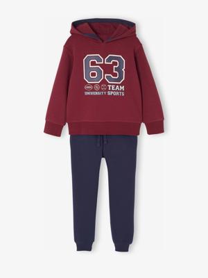 Sportieve set voor jongens met sweater met capuchon en print + effen joggingbroek bordeauxrood Sportieve set voor jongens met sweater met capuchon en print + effen joggingbroek bordeauxrood