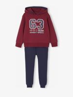Sportieve set voor jongens met sweater met capuchon en print + effen joggingbroek bordeauxrood - thumbnail